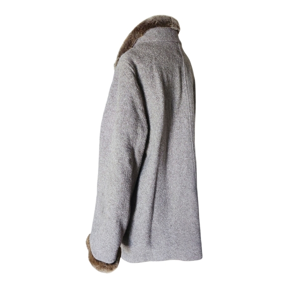 J. Jill Wool Blend Coat with Faux Fur Trim Gray Brown Size Large - Picture 5 of 10
